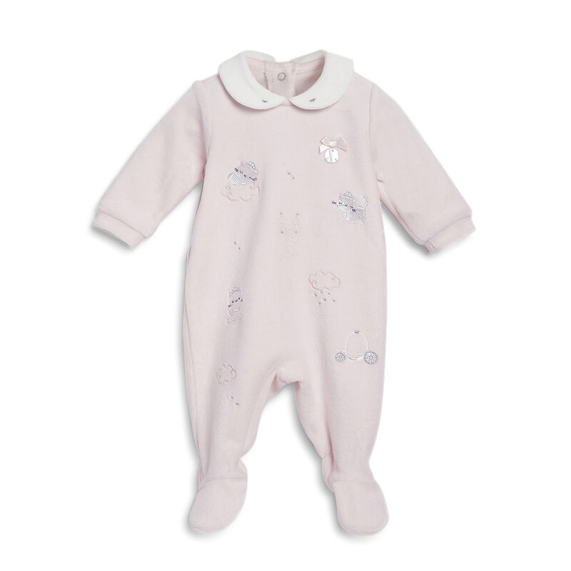 Girls Light Pink Printed Nappy Opening Babysuit image number 0